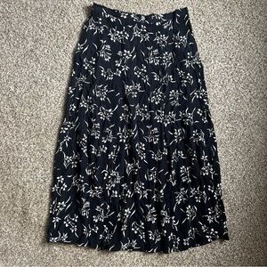 Maggie Lawrence Black White Floral Maxi Midi Skirt Casual Vintage 90s Large